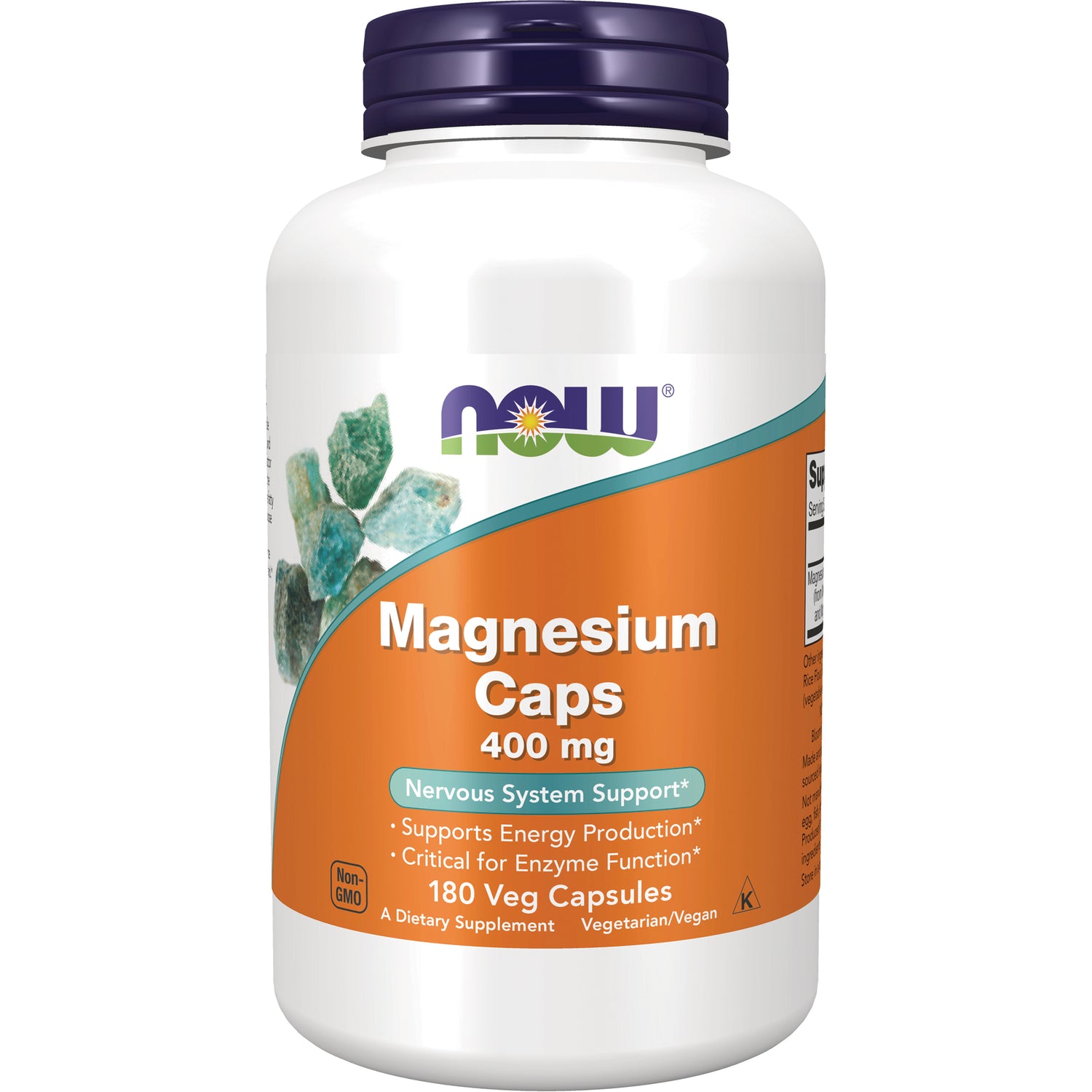 NWF064 | NOW Magnesium Caps 400 mg white bottle with orange label 180 veg capsules