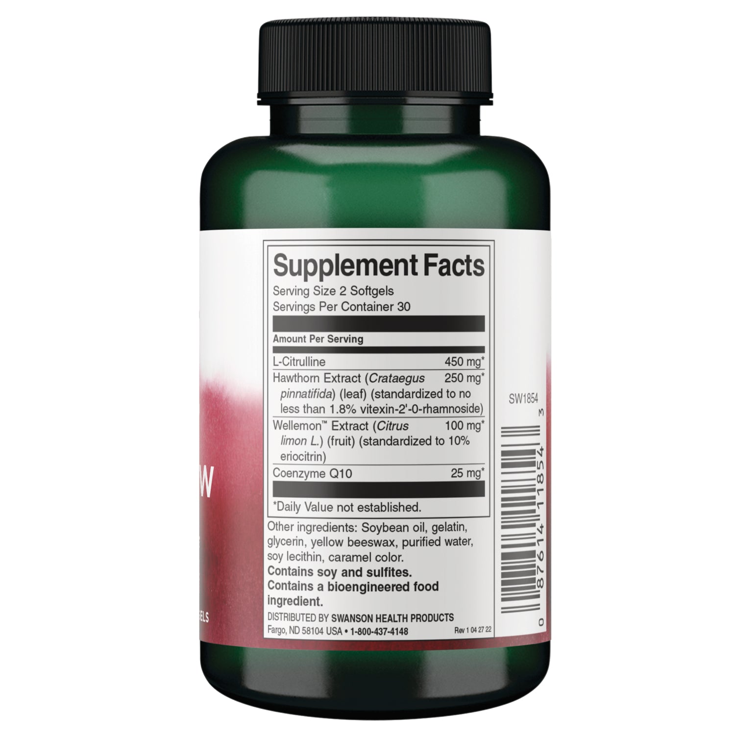 SW1854 | Back label with Supplement Facts panel and ingredients on supplement bottle