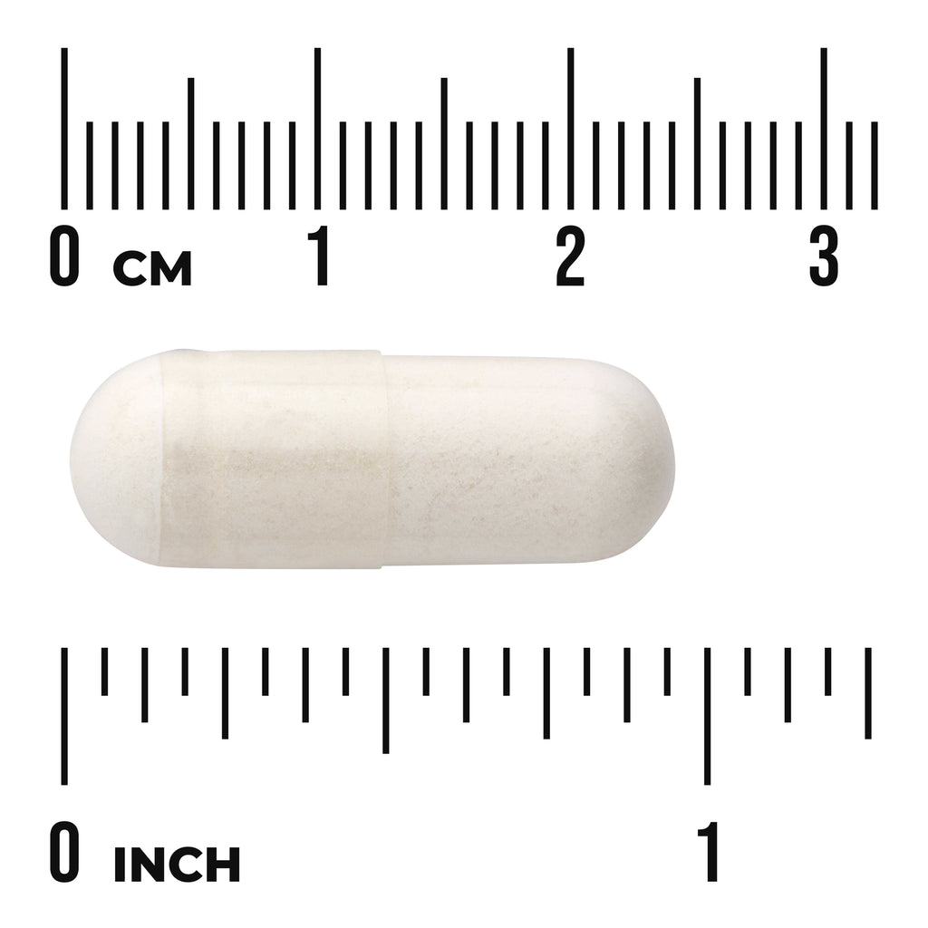 SWU371 | White capsule pill on rulers showing centimeters and inches, visible text "0 CM" and "0 INCH" - Thumbnail