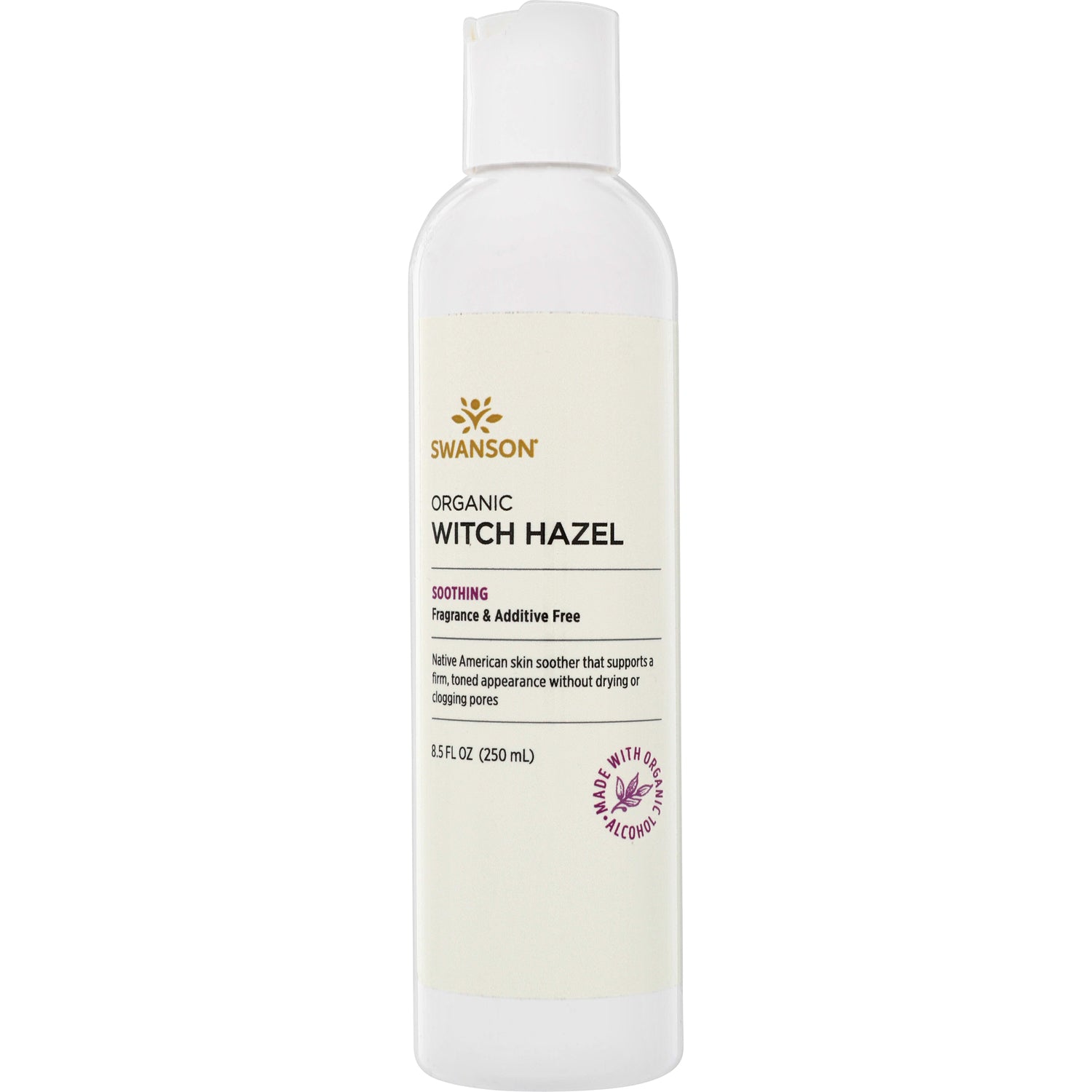 SW1509 | Swanson Organic Witch Hazel bottle front, Soothing, Fragrance & Additive Free, 8.5 fl oz (250 mL)