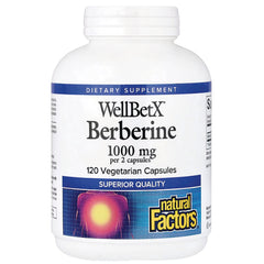 NFC212 | WellBetX Berberine 1000 mg white bottle labeled 120 Vegetarian Capsules and natural Factors logo