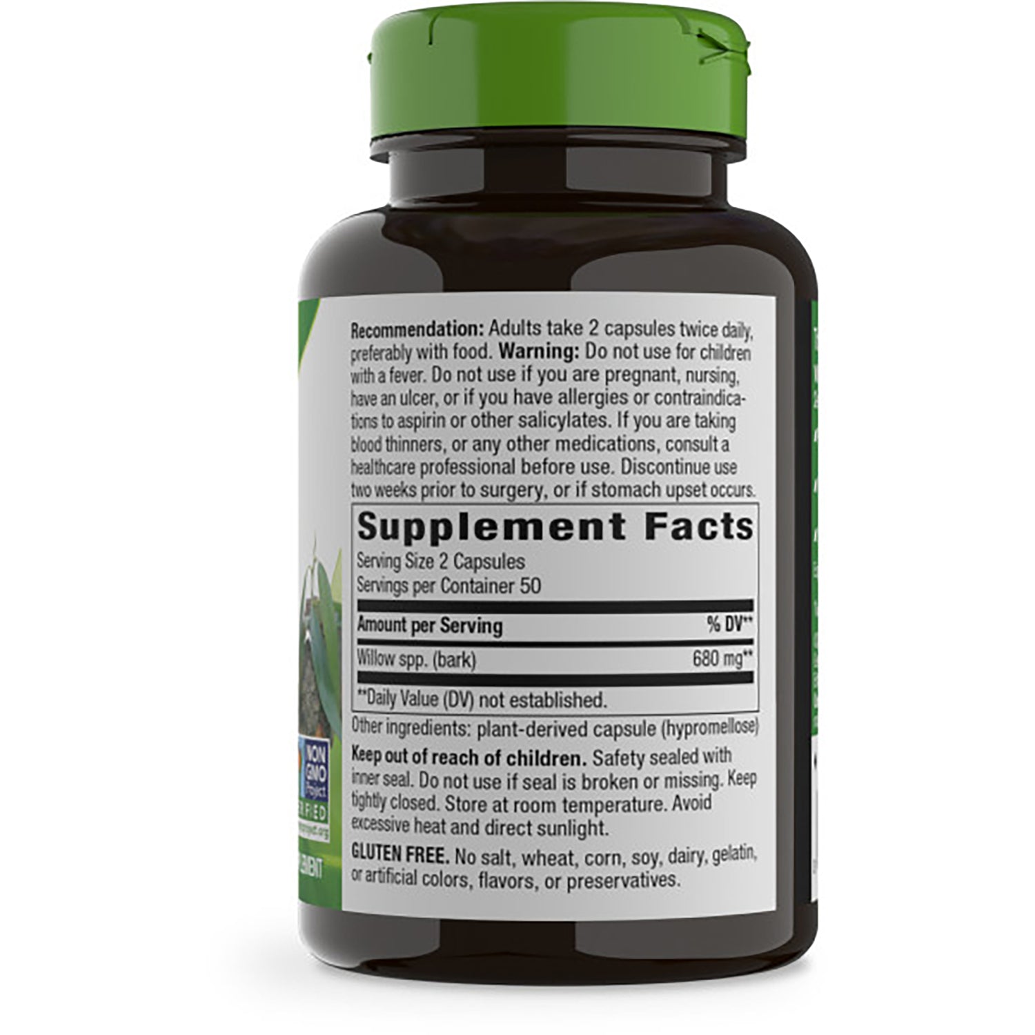 NW175 | Back label showing Supplement Facts, warnings, and directions on brown bottle with green cap