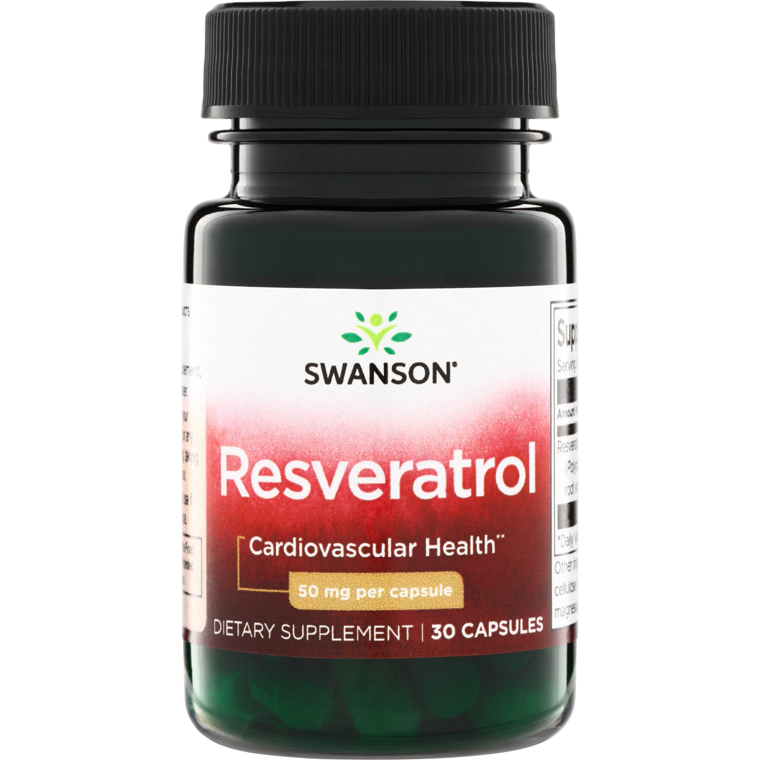 SWU282 | Swanson Resveratrol supplement bottle, 50 mg per capsule, 30 capsules, Cardiovascular Health