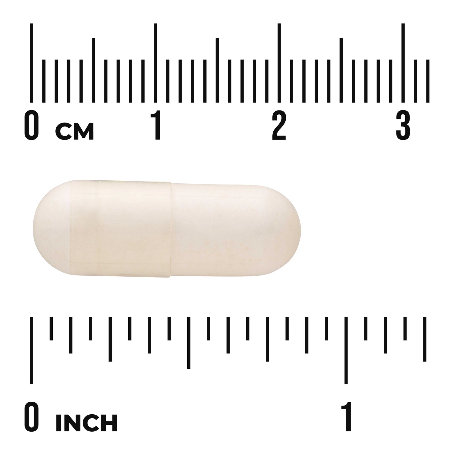SWU1091 | White capsule on ruler showing cm and inch size markers