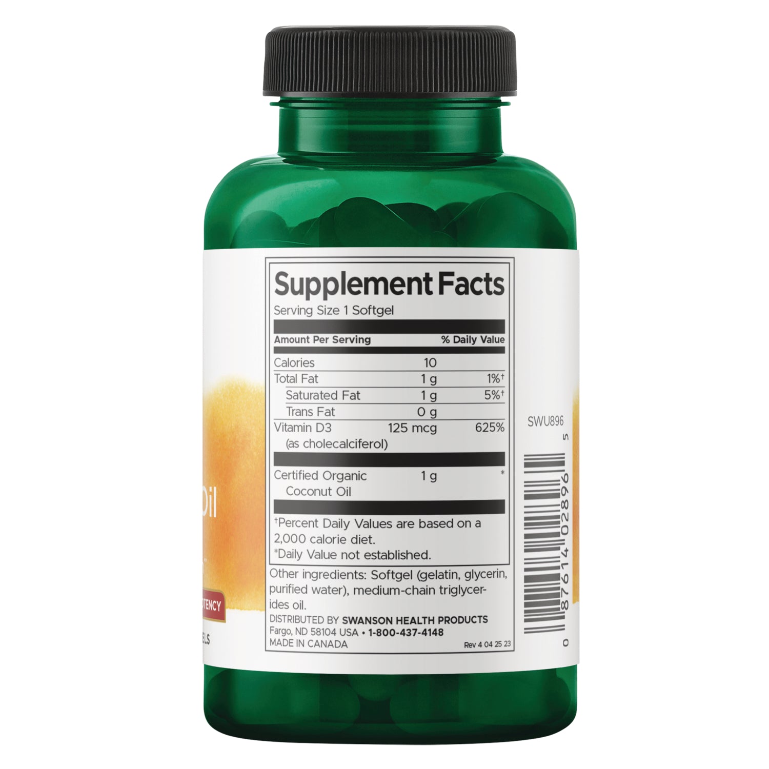 SWU896 | Back label with Supplement Facts