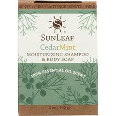 SLN006 | SunLeaf CedarMint moisturizing shampoo & body soap front packaging 5 oz 142 g 100% essential oil scent
