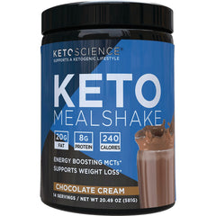 KS004 | KetoScience KETO MEALSHAKE Chocolate Cream container showing nutrition highlights 20G fat 8G protein 240 calories