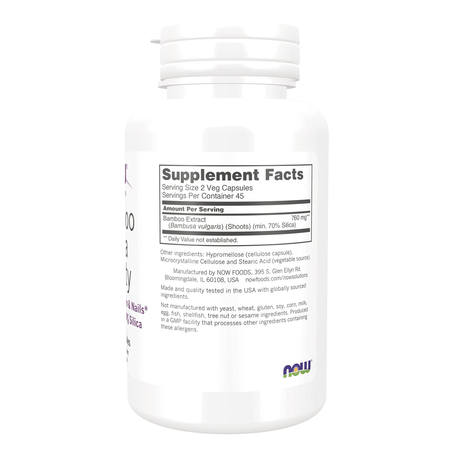 NWF1400 | Back label showing Supplement Facts, ingredient list, and manufacturer information on white NOW bottle