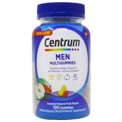 CEN019 | Centrum Men Multigummies bottle front label, 100 assorted natural fruit flavor gummies