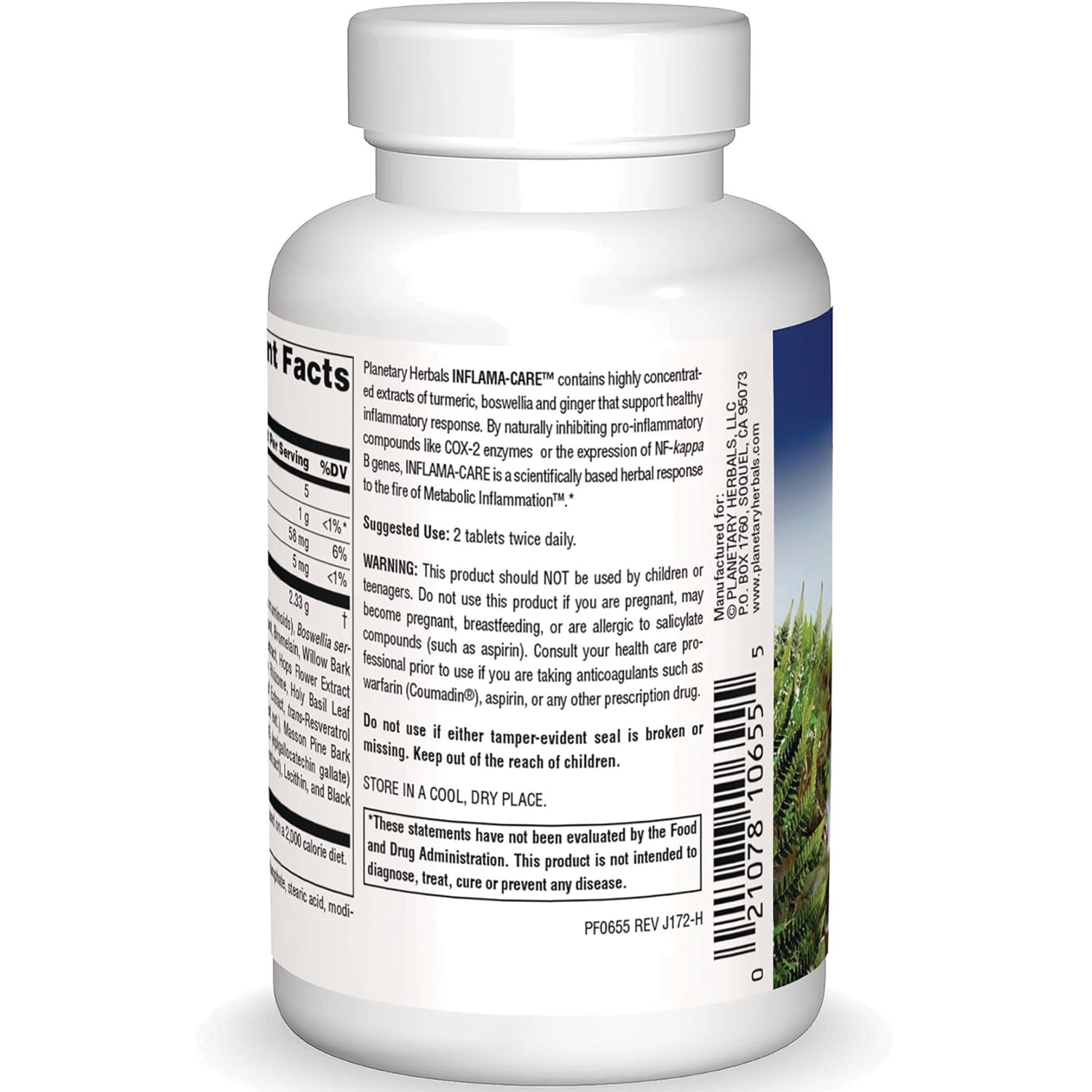 PF207 | back label of white supplement bottle showing supplement facts, warnings, and barcode