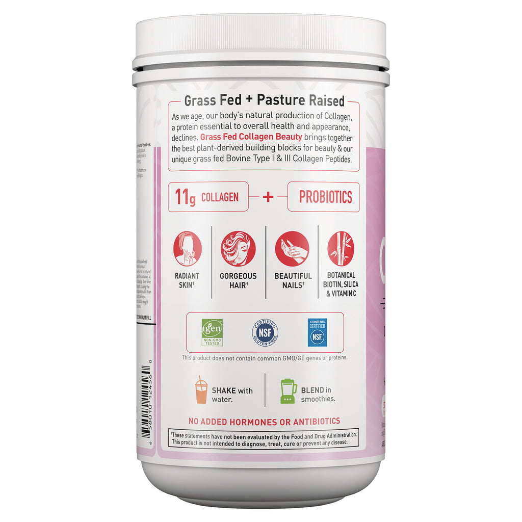 GLF282 | back label showing 11g collagen and probiotics, benefits icons for skin, hair, nails, and shake or blend instructions - Thumbnail