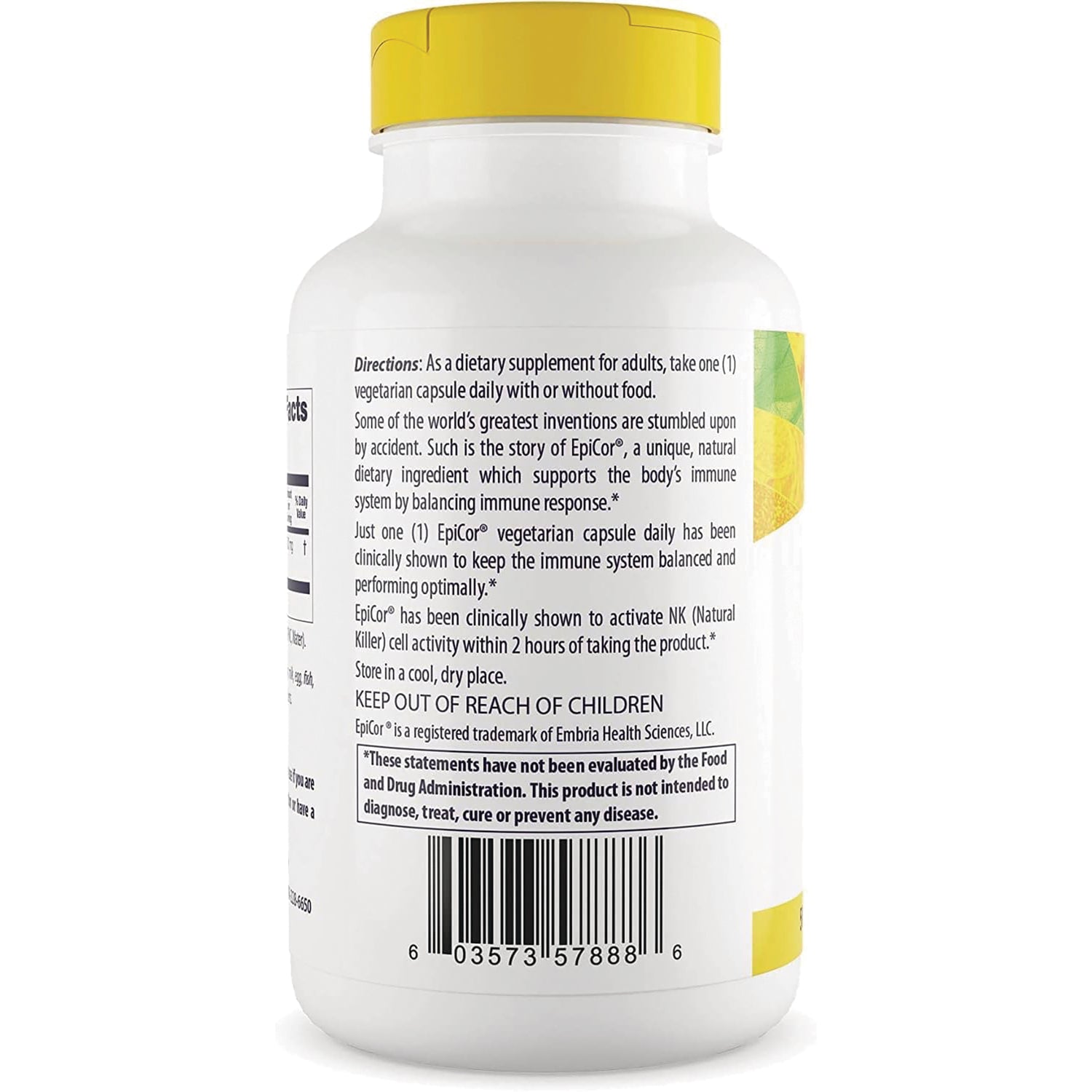 HRG008 | Back label of white supplement bottle showing directions, warnings, and barcode