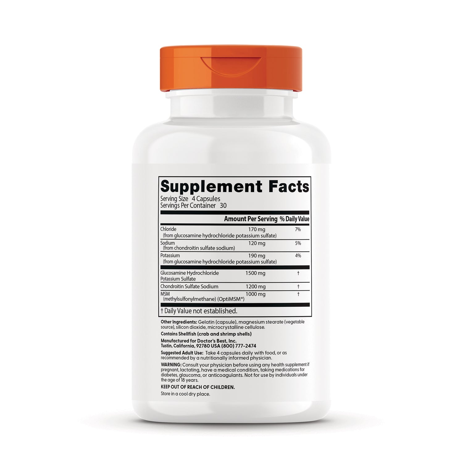 DB155 | back of white supplement bottle showing Supplement Facts label with ingredients and amounts