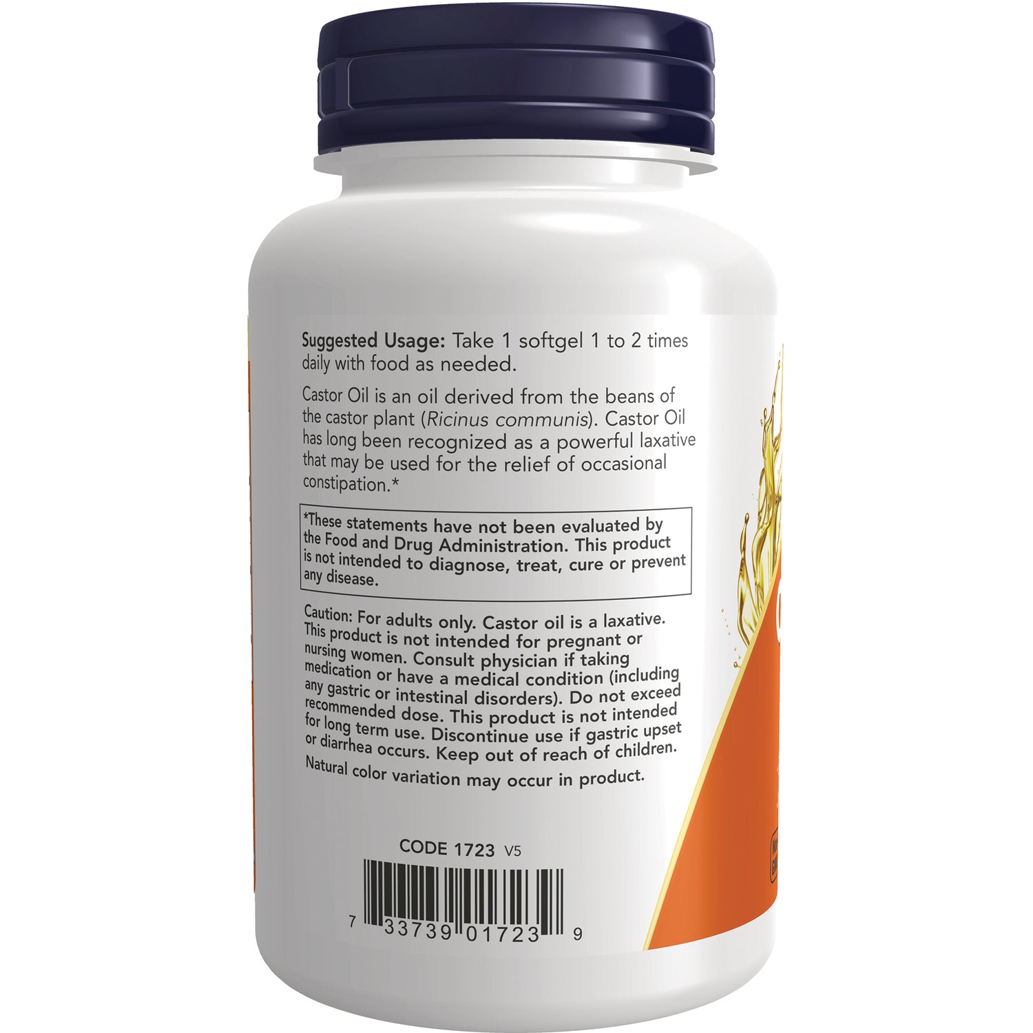 NWF1010 | Back label of white supplement bottle showing suggested usage, caution text and barcode
