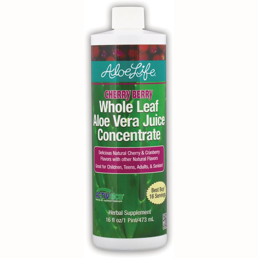 ALI002 | Aloe Life Cherry Berry Whole Leaf Aloe Vera Juice Concentrate, 16 fl oz bottle (front label) - Thumbnail
