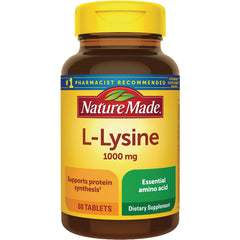 NTM106 | Nature Made L-Lysine 1000 mg bottle, 60 tablets dietary supplement front label