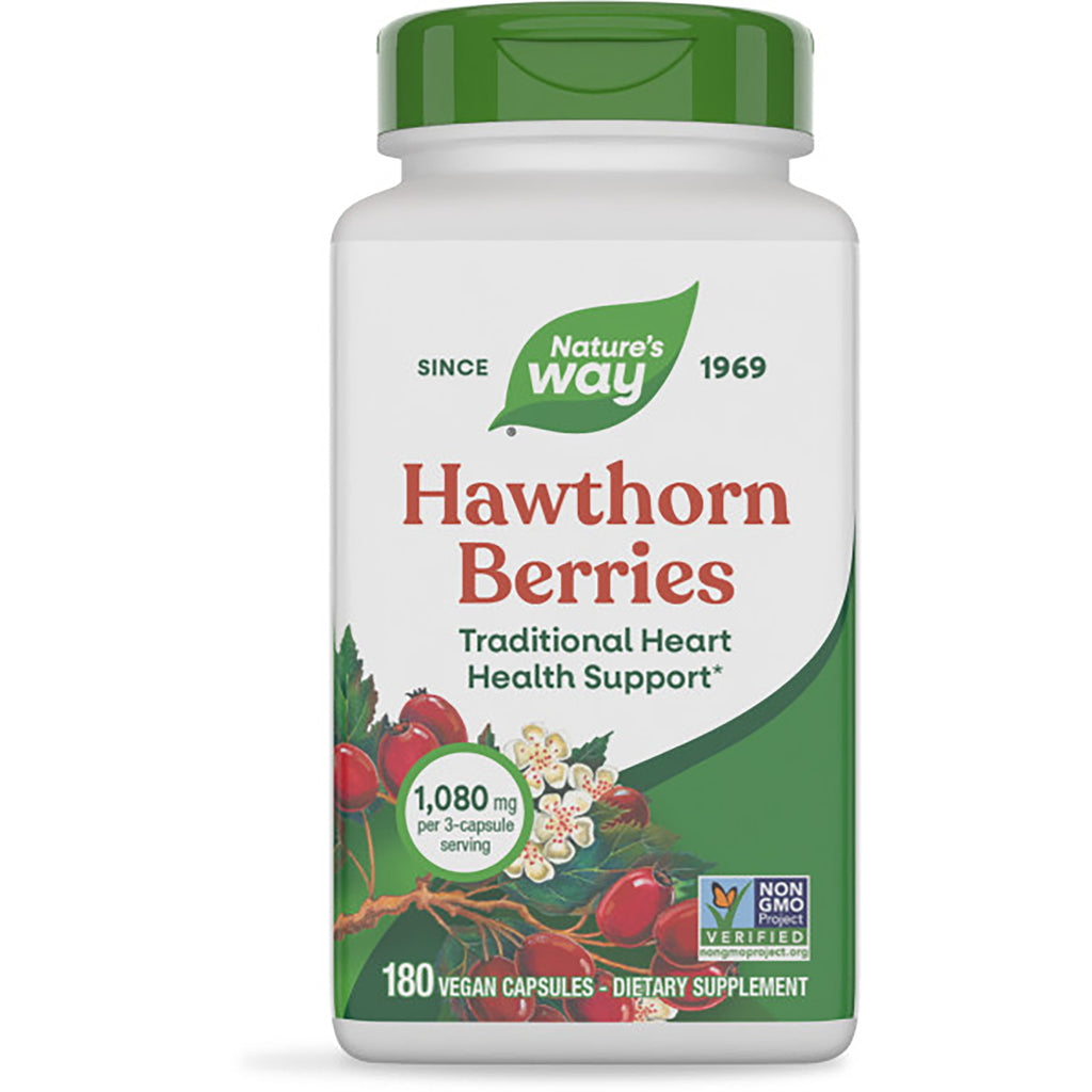 NW735 | Nature's Way Hawthorn Berries brown supplement bottle with green cap and label reading Traditional Heart Health Support - Thumbnail