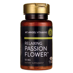 MAV016 | MT.ANGEL VITAMINS Relaxing Passion Flower 50 MG dietary supplement bottle front, 60 vegetarian lozenges