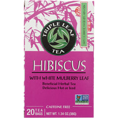TLT024 | Triple Leaf Tea Hibiscus with White Mulberry Leaf box, 20 tea bags, caffeine free, Non-GMO Project Verified