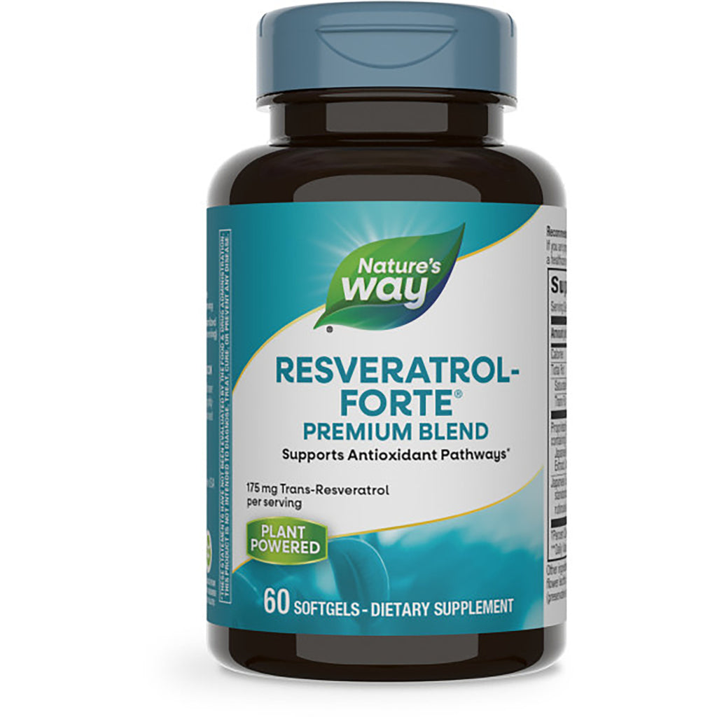 ET434 | Nature's Way Resveratrol-Forte dietary supplement bottle, 60 softgels label visible - Thumbnail