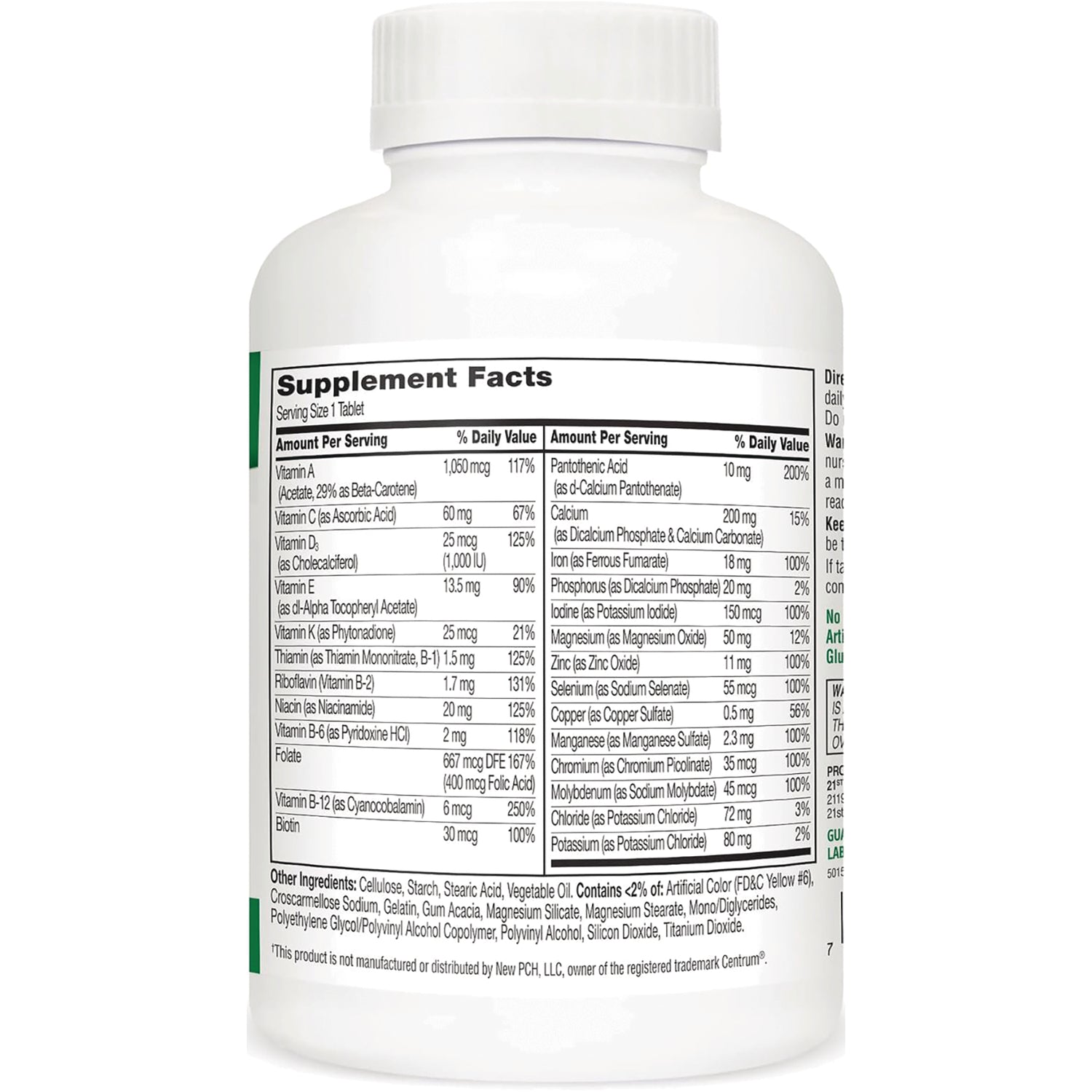CNT143 | back of white supplement bottle showing Supplement Facts panel and ingredient list