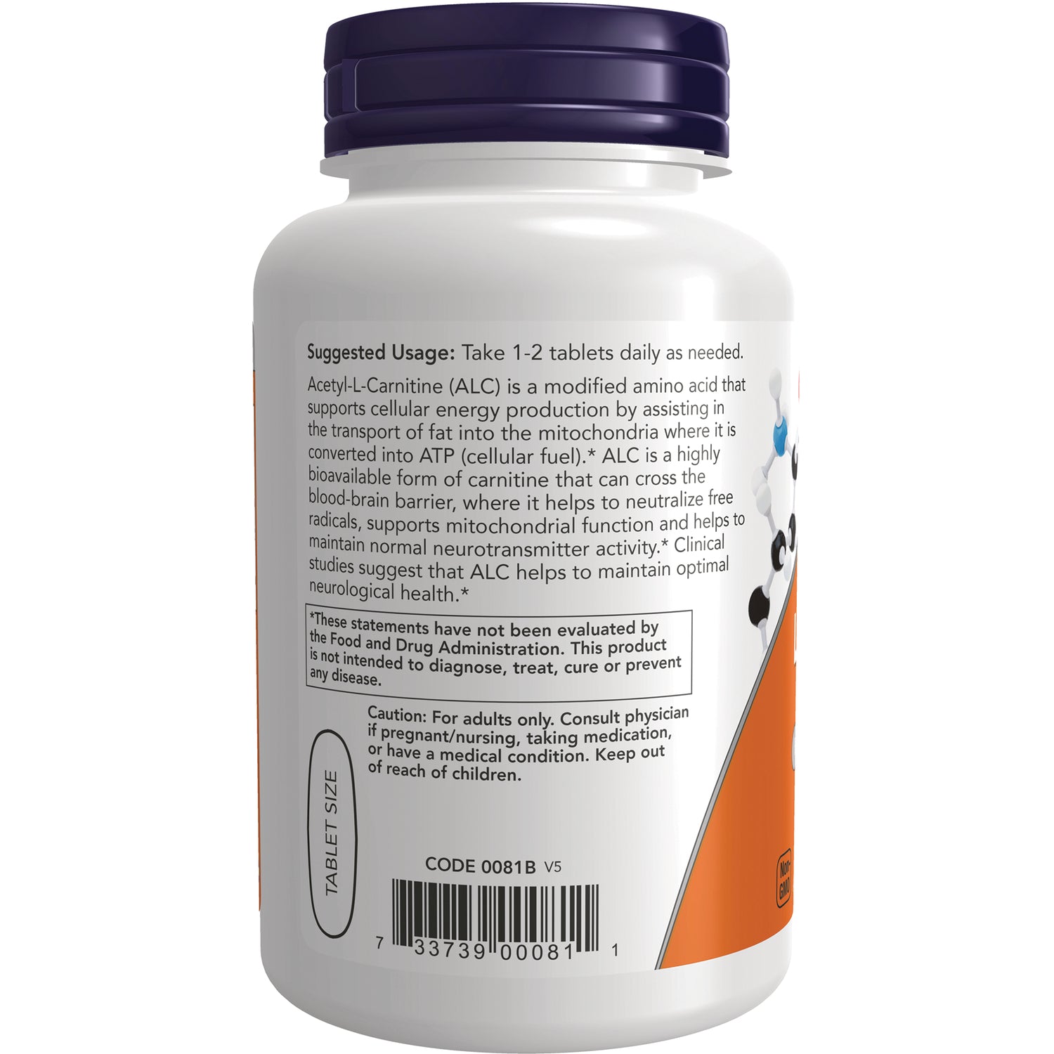 NWF166 | Back label of white supplement bottle showing suggested usage, caution text and barcode