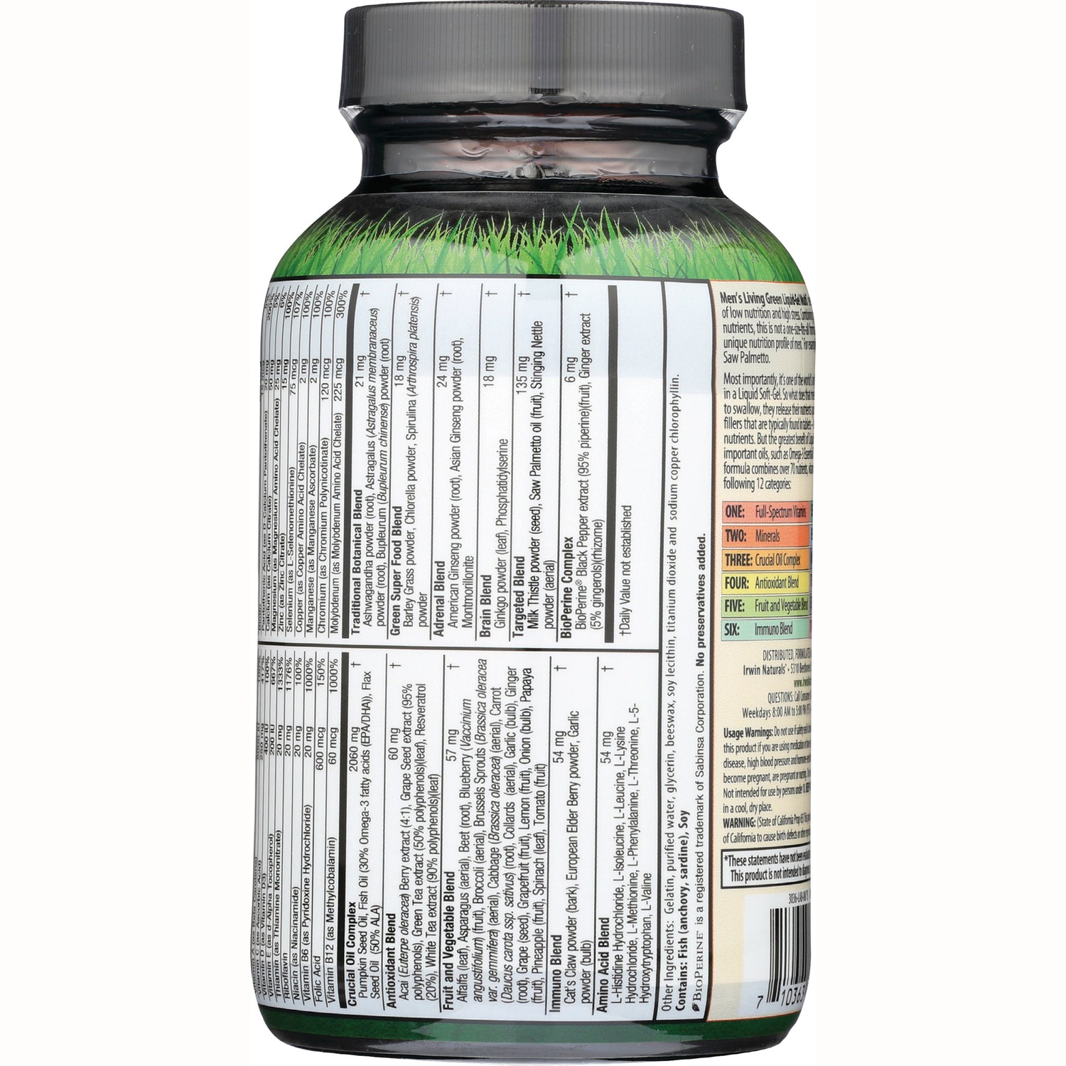 IR080 | Back label of supplement bottle showing nutrition facts, ingredient list, and barcode