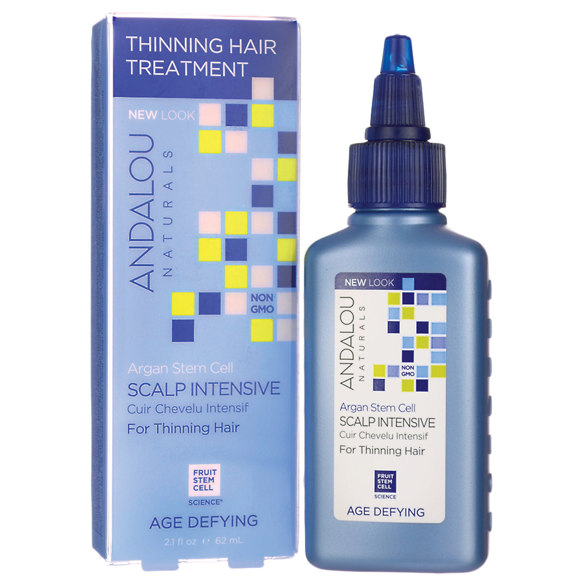 ADN031 | Andalou Naturals Argan Stem Cell Scalp Intensive for Thinning Hair, box and bottle