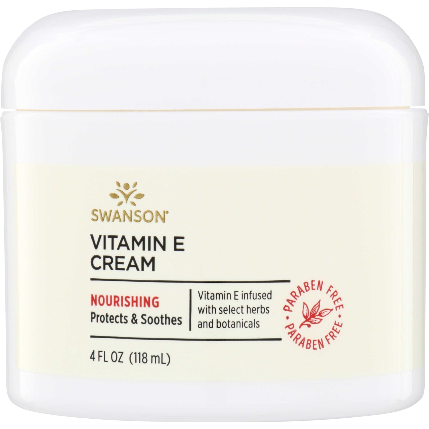 SW1449 | Swanson Vitamin E Cream 4 fl oz jar, Nourishing, Protects & Soothes, Paraben Free