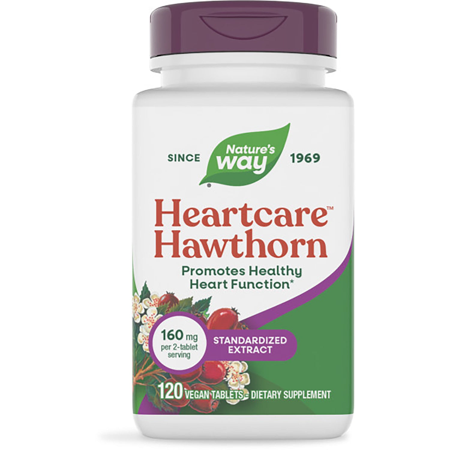NW862 | Nature's Way Heartcare Hawthorn premium extract bottle, 120 vegan tablets, promotes healthy heart function