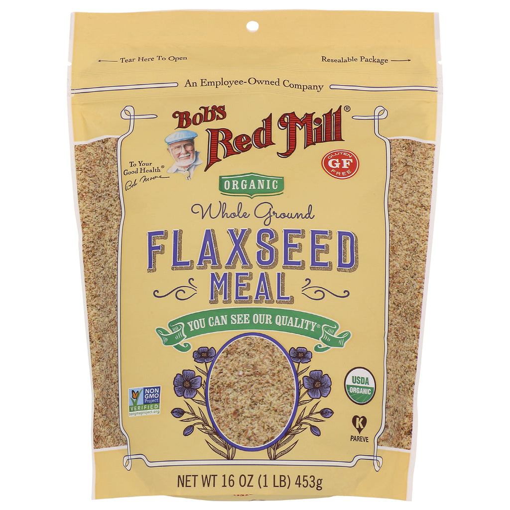 BOB253 | Bob's Red Mill organic whole ground flaxseed meal 16 oz bag front with visible window and labeling - Thumbnail