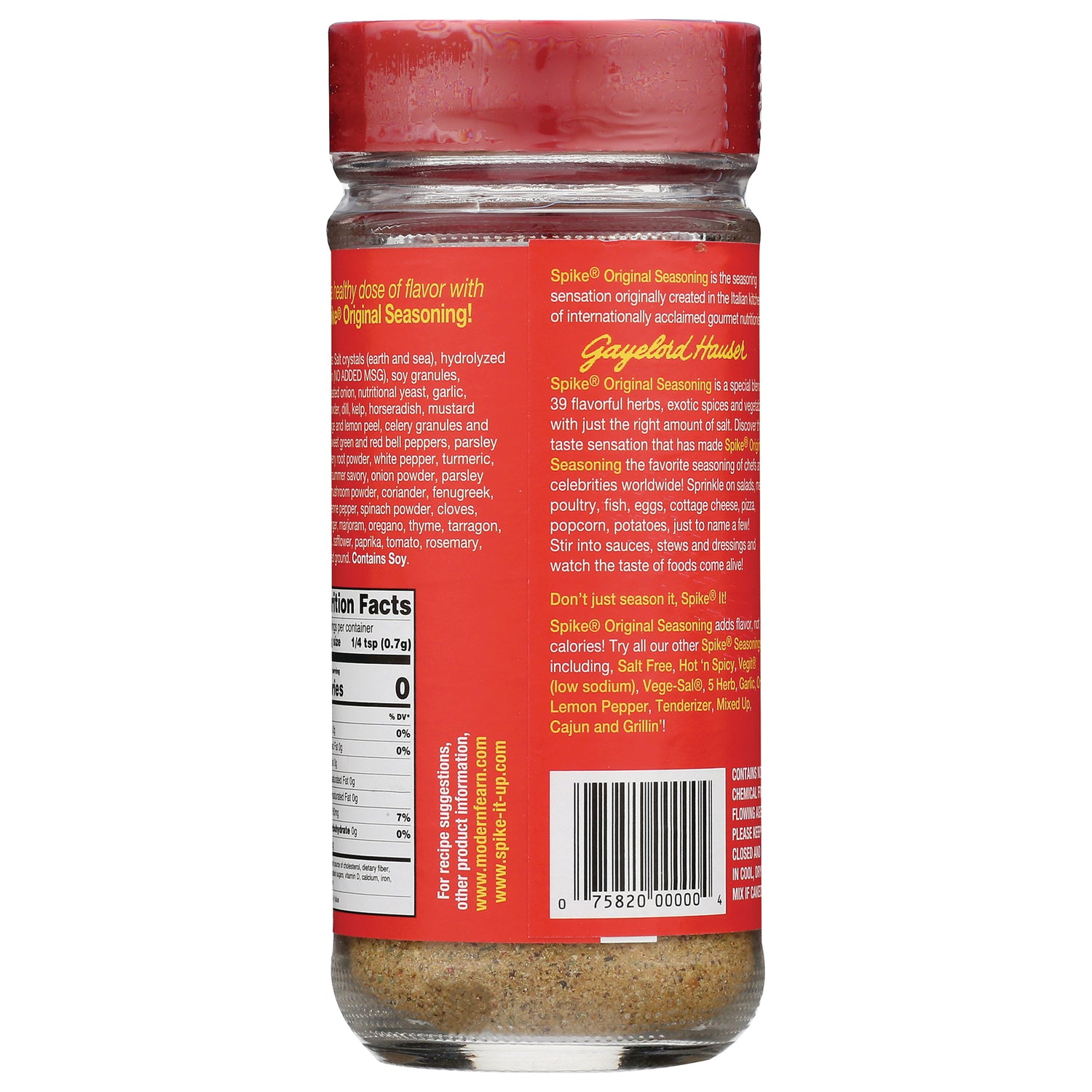 MPR001 | Back of red seasoning jar showing ingredients, nutrition facts panel and barcode