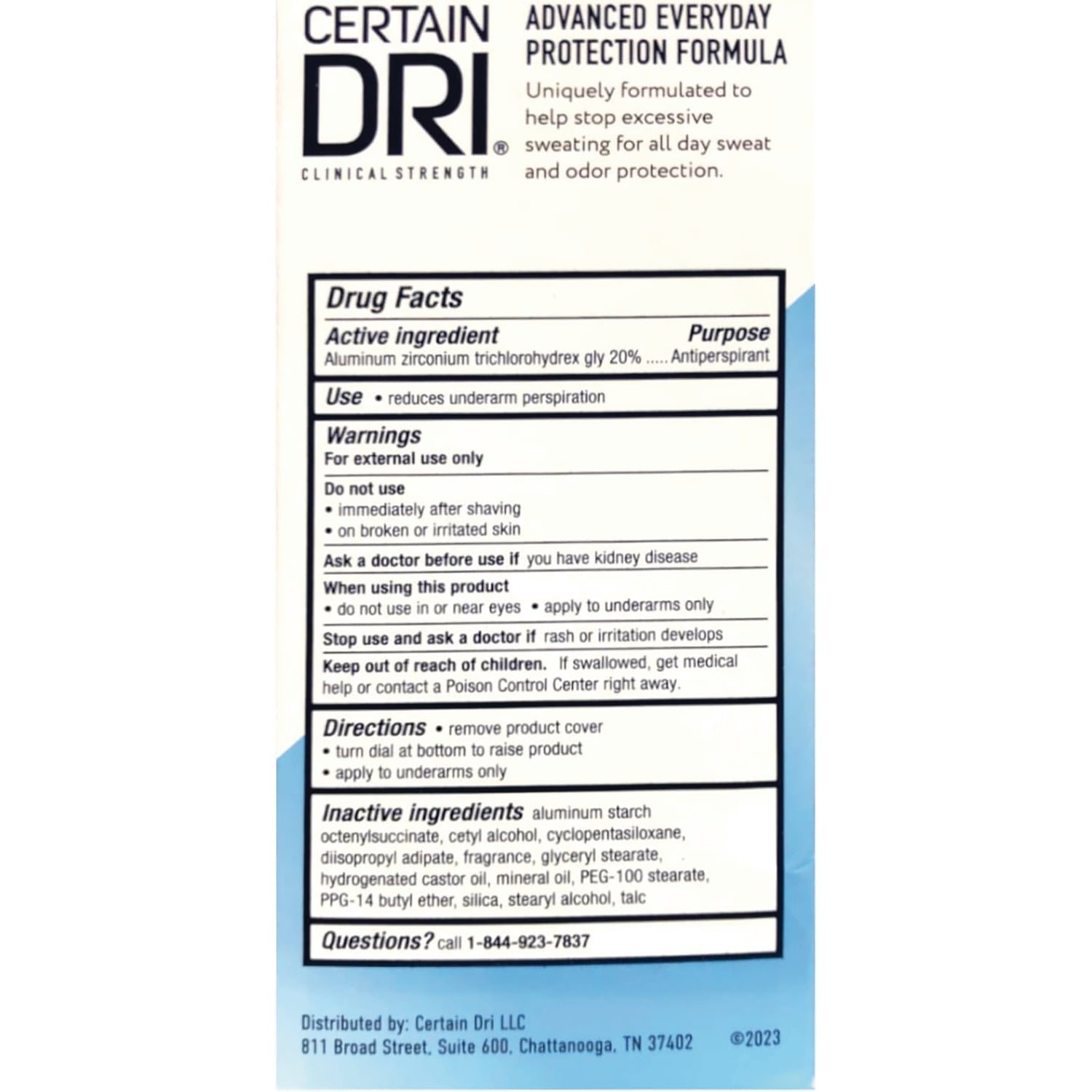 DSE007 | Back panel showing Drug Facts with active ingredient aluminum zirconium trichlorohydrex gly 20% warnings and directions
