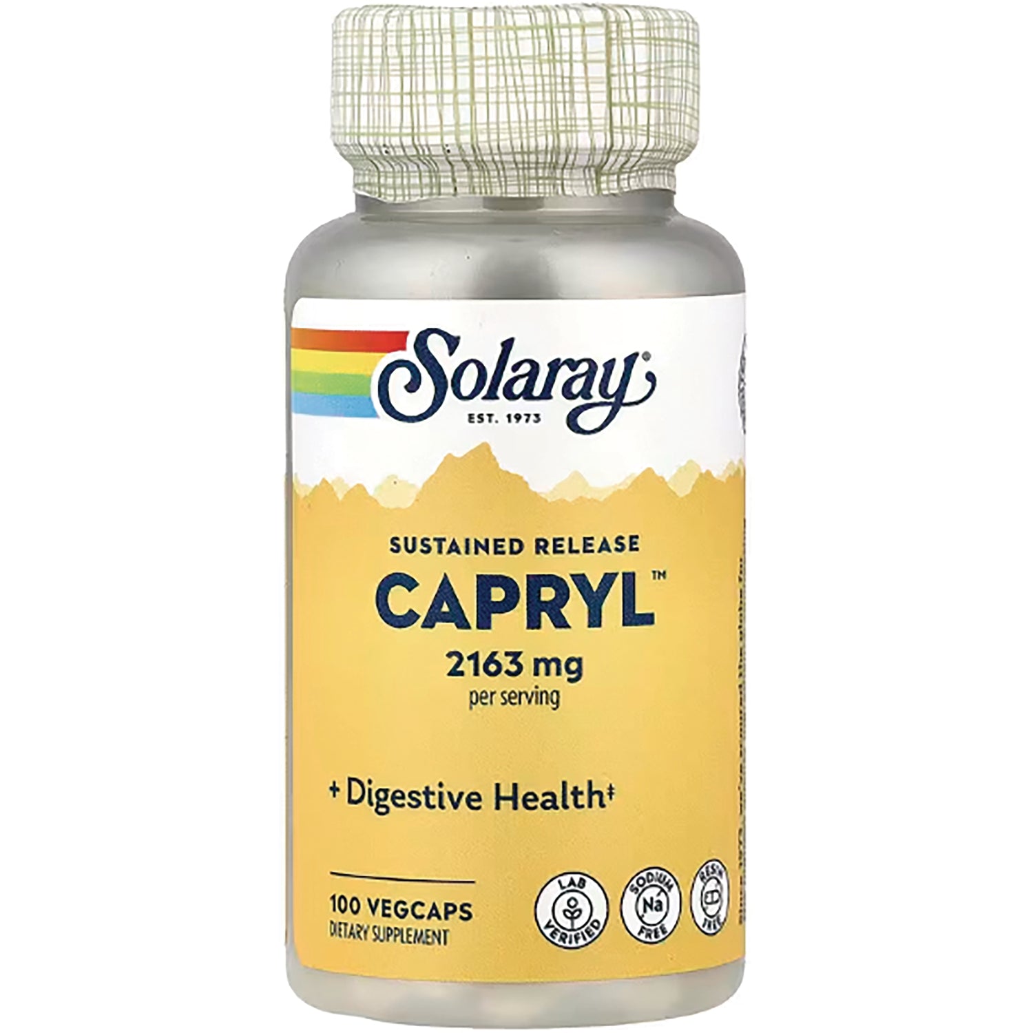 SLR313 | Solaray Sustained Release Capryl 2163 mg per serving, Digestive Health, 100 VegCaps