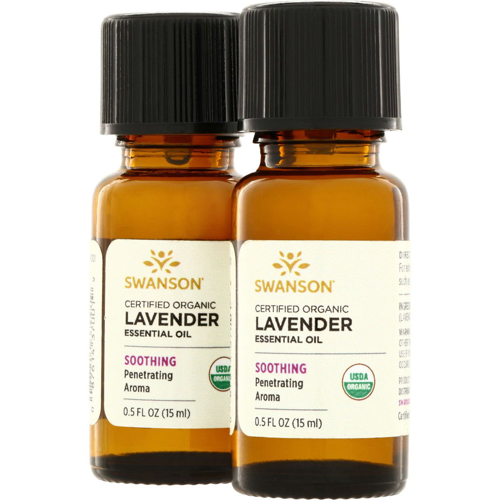 SWAR012 | Swanson Certified Organic Lavender Essential Oil, two 0.5 fl oz (15 ml) amber bottles, USDA Organic - Thumbnail
