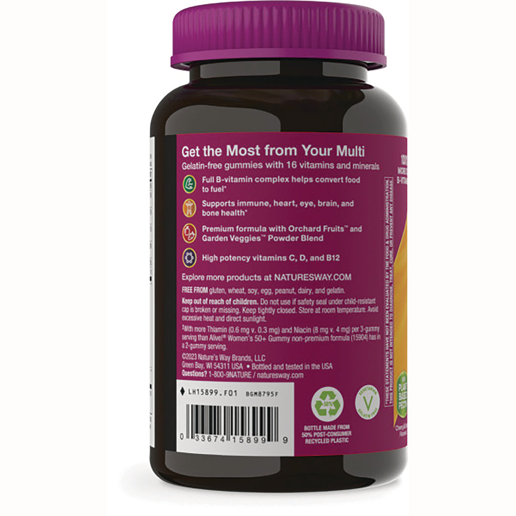 NW854 | Back label of gummy vitamin bottle showing benefits text, barcode, and recycling icons - Thumbnail