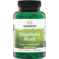 SW1345 | Swanson Eleuthero Root supplement bottle, 425 mg per capsule, 120 capsules, Energy and Stress Support