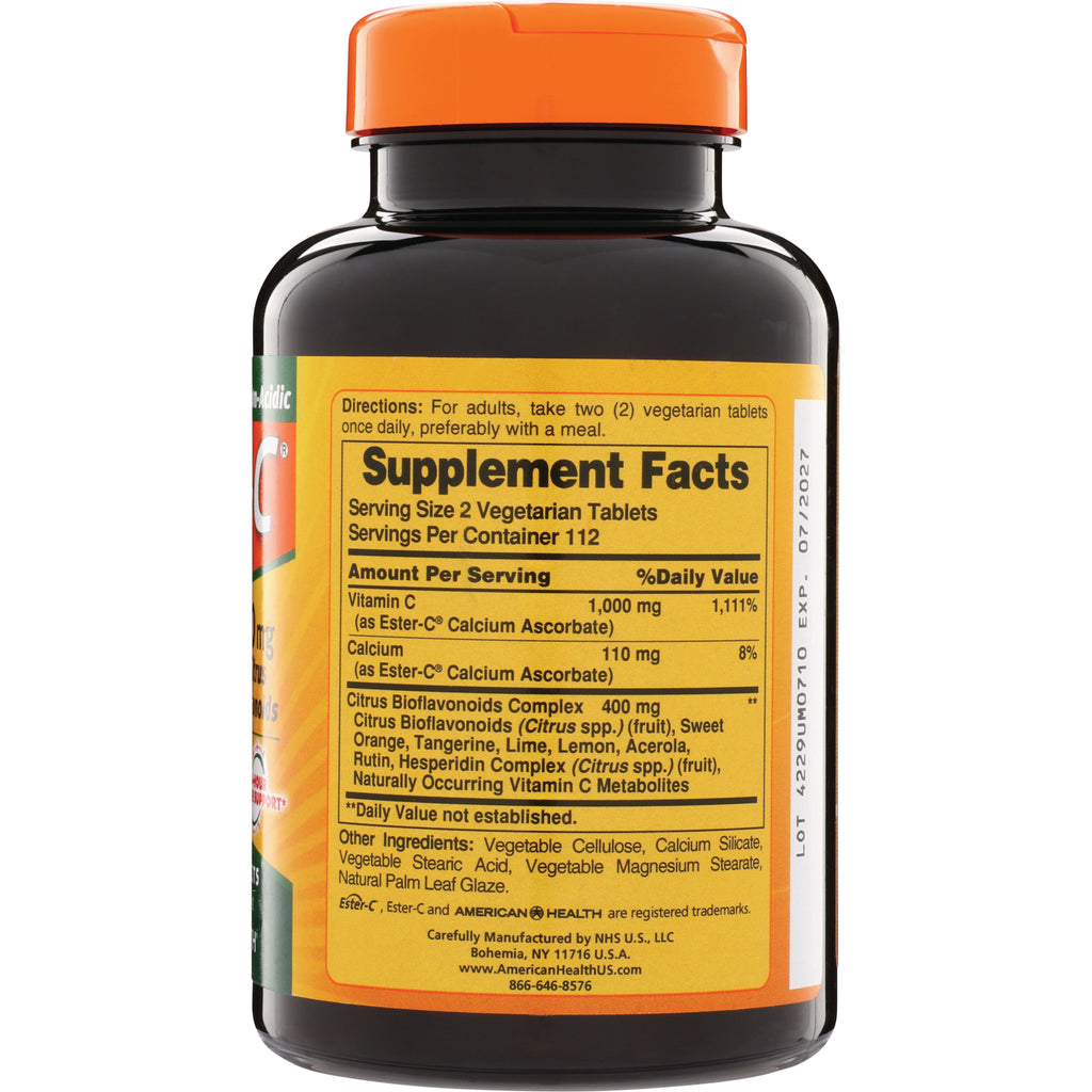 AM119 | Supplement Facts panel on vitamin C tablets bottle, serving size 2 vegetarian tablets - Thumbnail