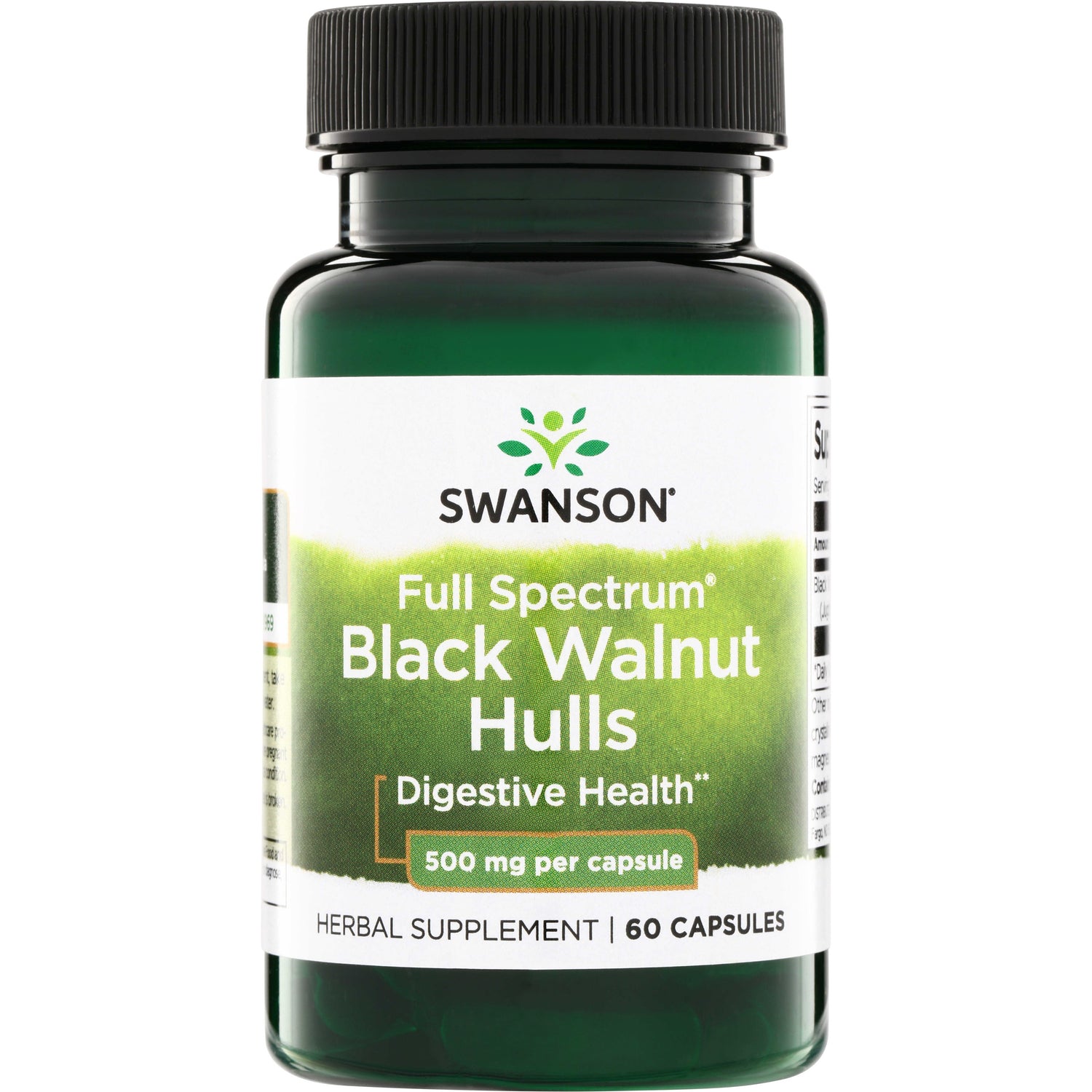 SW1362 | Swanson Full Spectrum Black Walnut Hulls supplement, Digestive Health, 500 mg per capsule, 60 capsules
