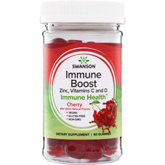 SW1847 | Swanson Immune Boost cherry gummies with zinc, vitamins C and D; vegan, gluten free, non-GMO, 60 gummies