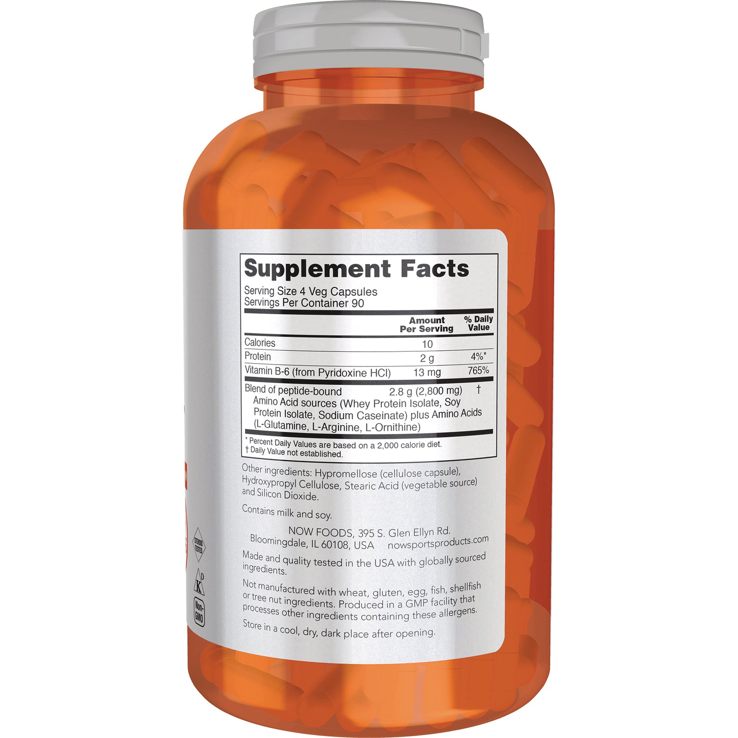 NWF168 | back of orange supplement bottle showing Supplement Facts panel, ingredient and usage text