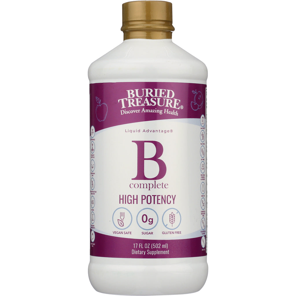 BTR001 | Buried Treasure B Complete high potency liquid supplement bottle 17 fl oz labeled 0g sugar vegan safe gluten free - Thumbnail