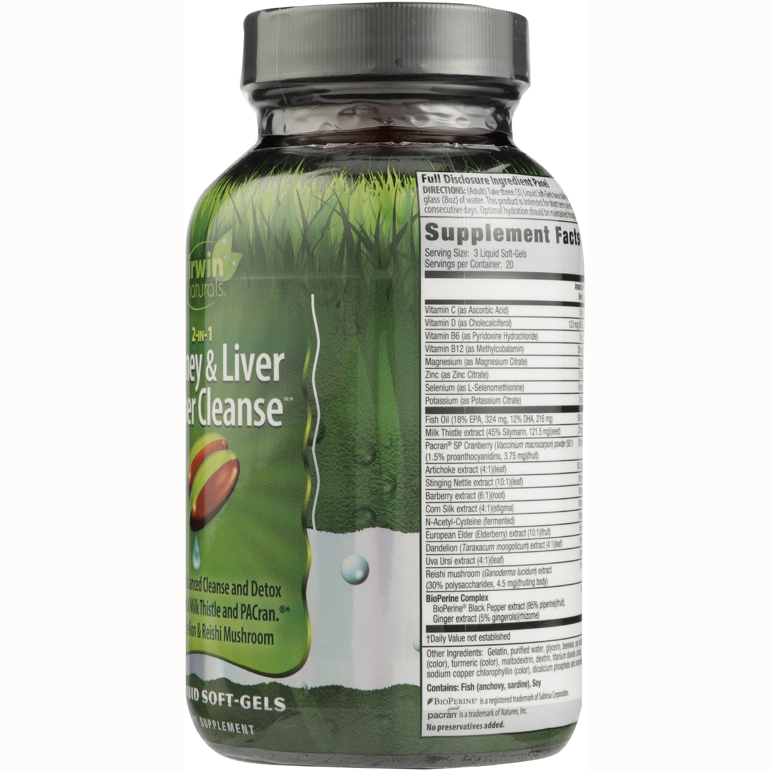 IR152 | back of green supplement bottle showing Supplement Facts panel and ingredient list