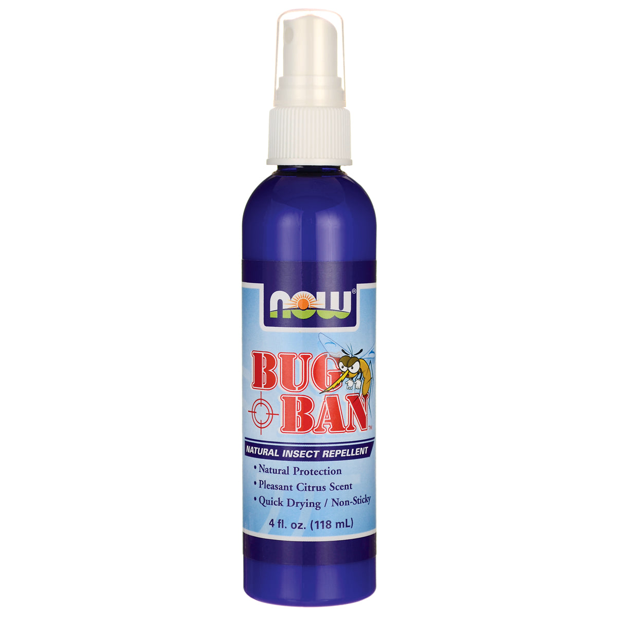 NWF403 | Blue spray bottle labeled BUG BAN natural insect repellent, 4 fl oz (118 mL), pleasant citrus scent