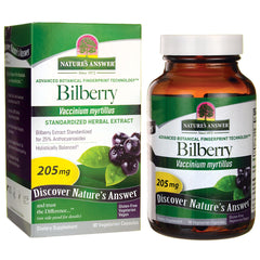 NAT005 | Nature's Answer Bilberry dietary supplement box and bottle, 205 mg, 90 vegetarian capsules