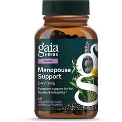 GH079 | Gaia Herbs Menopause Support daytime box labeled combats symptoms including hot flashes & irritability, 60 vegan liquid phyto-caps