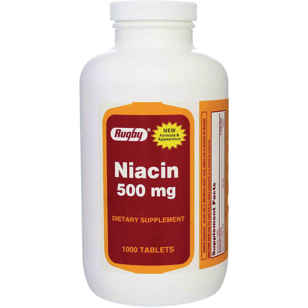 WAT035 | Rugby Niacin 500 mg dietary supplement, 1000 tablets bottle front - Thumbnail