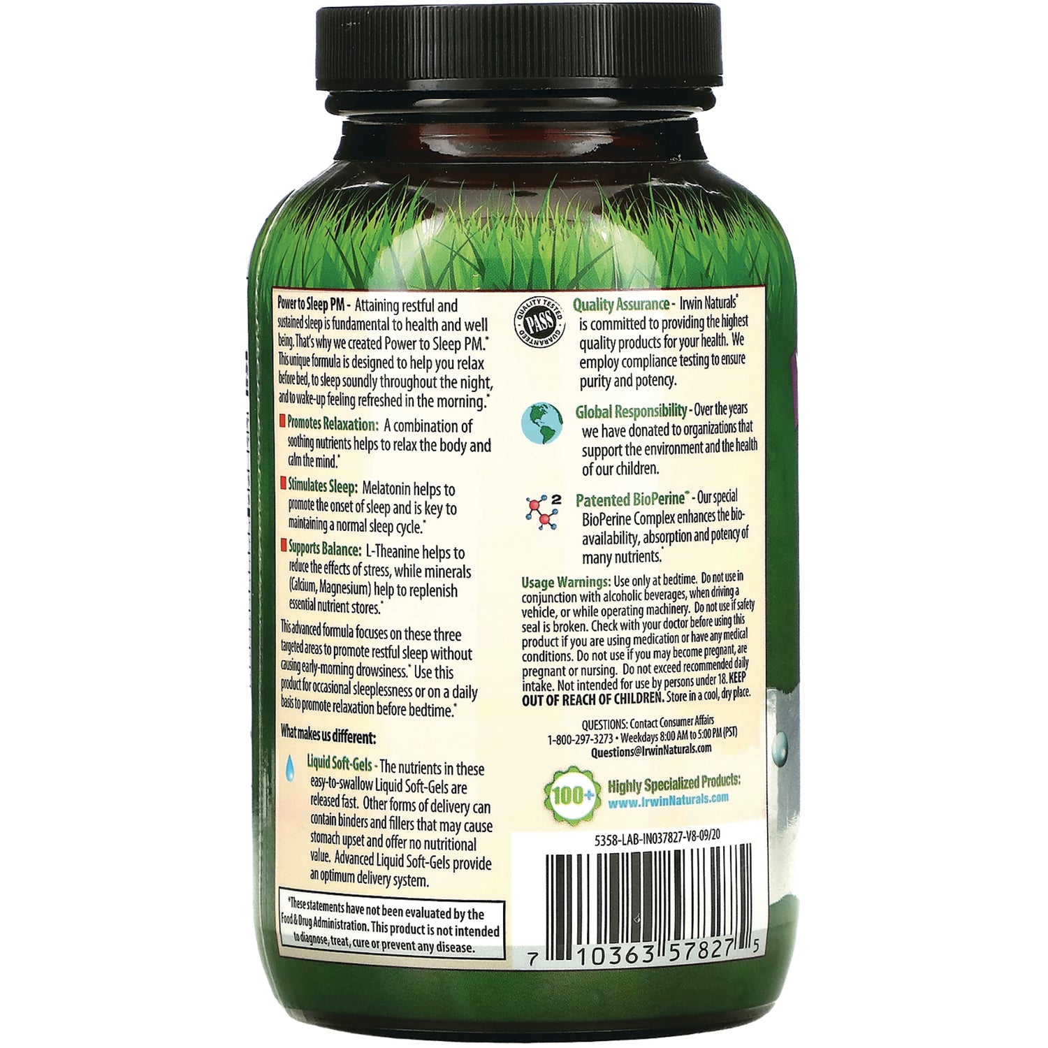 IR094 | Back label showing product directions, ingredients, warnings and barcode