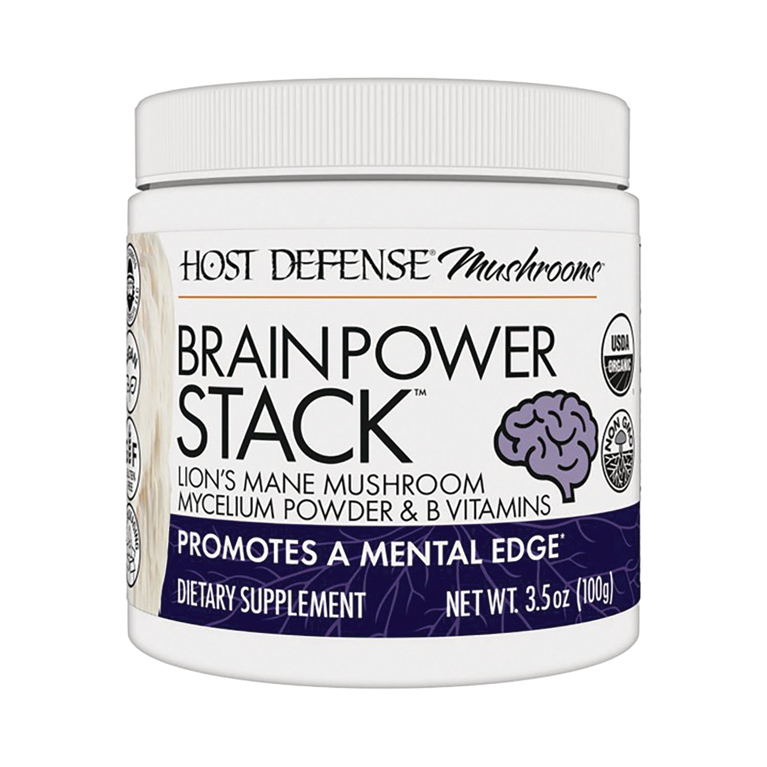 FUN051 | Host Defense Brain Power Stack jar, Lion's mane mushroom mycelium powder dietary supplement 3.5 oz