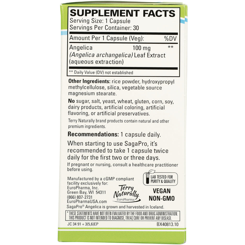 EUR030 | back of supplement box showing Supplement Facts, ingredient list, recommendations, and Vegan Non-GMO label - Thumbnail